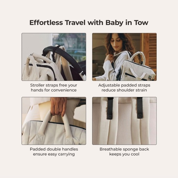 BAGSMART Paz 25L Diaper Bag Backpack, CELADON Green & Ivory White - Picture 7 of 14